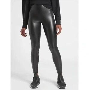 NWT Athleta Delancey Shine Tight Black Faux Leather Women’s Leggings Size M